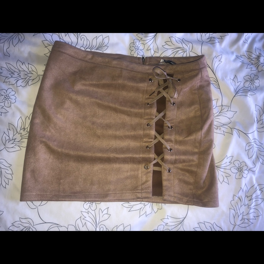 Lace up suede skirt